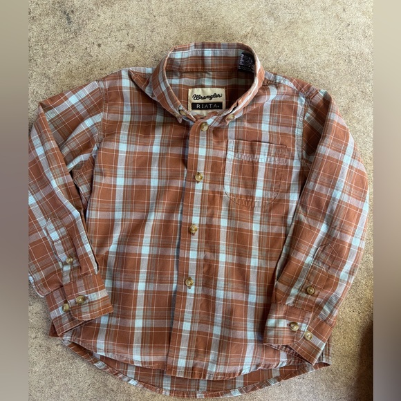 Wrangler Riata Boys XS Plaid Long Sleeve Button Down Shirt Western Cowboy - Picture 1 of 4
